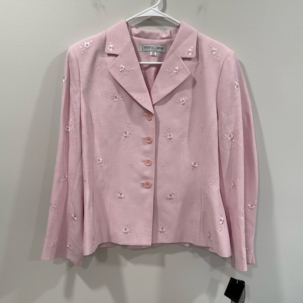 Soft Pink Embroidered Blazer with Notched Lapel Size 14P NWT